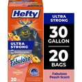 Hefty Ultra Strong 30 Gallon Trash Bags, Black Large Trash Bags, Fabuloso Peach Scent, 20 Bags