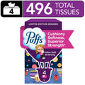 Puffs Ultra Soft Facial Tissues, Back-to-School Exclusive, 4 Rectangle Boxes, 124 Facial Tissues Per Box